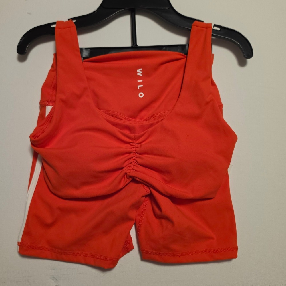 WILO Ruched Bra & Side Stripe Biker Short Set Orange XS